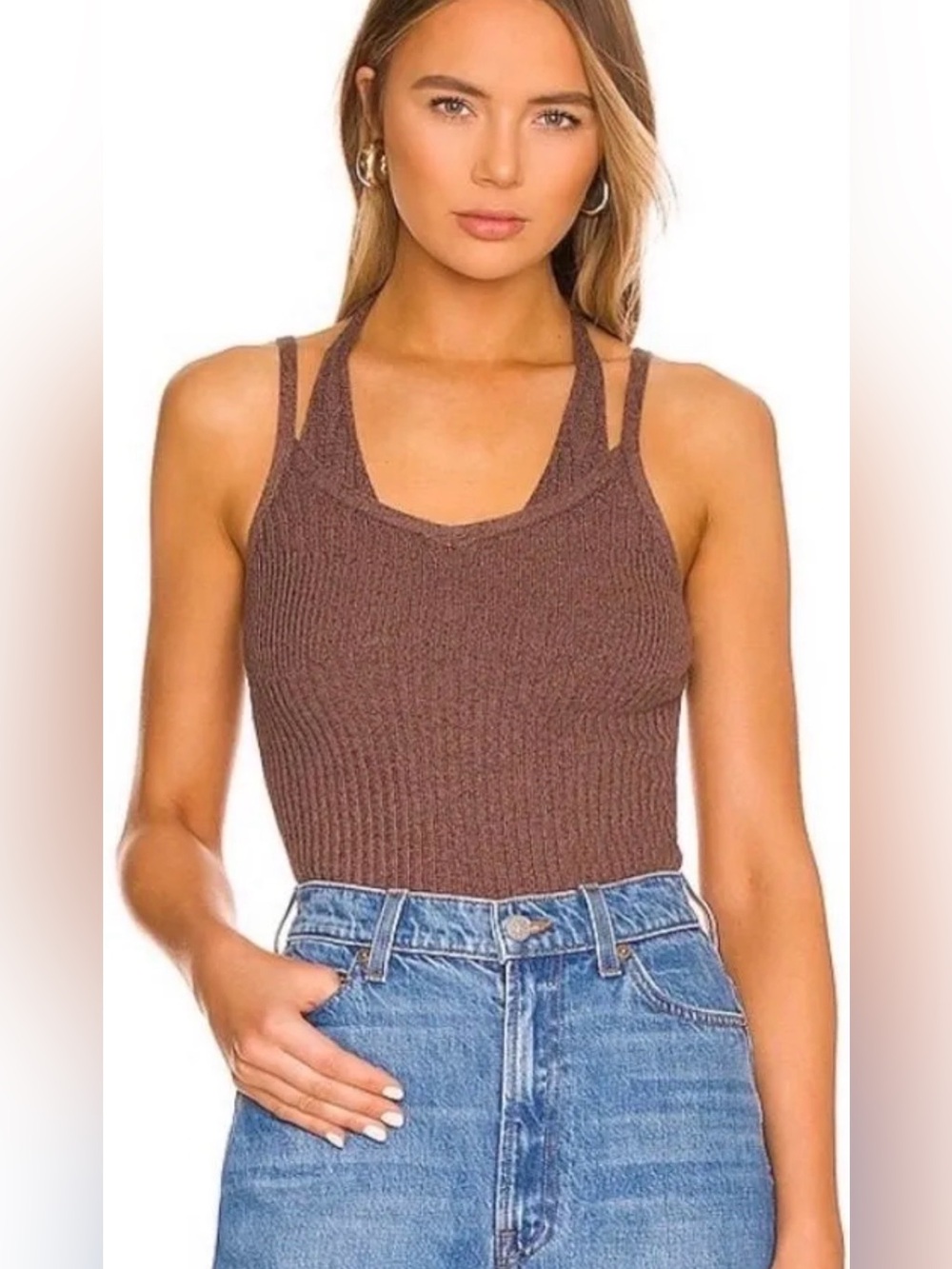 pistola Ribbed Double-Strap Tank in Brown